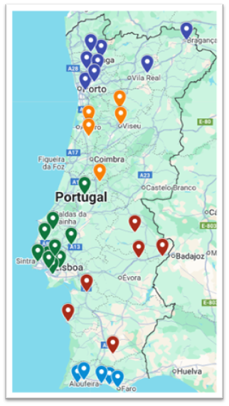 Mapa com lista das 5 regiões